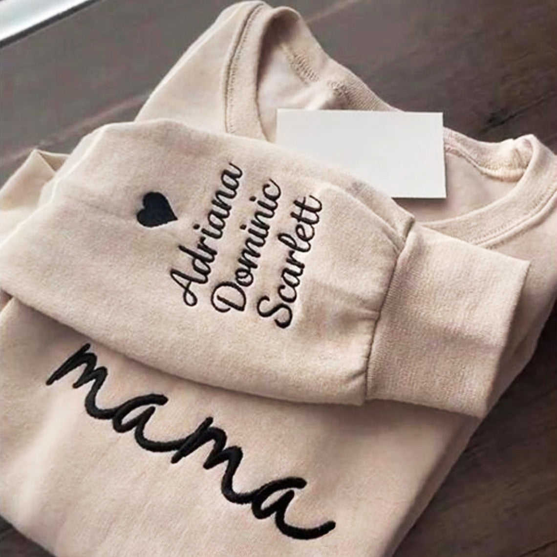 Custom Mama Embroidered Sweatshirt with Kids Names Sleeves HCMD0263