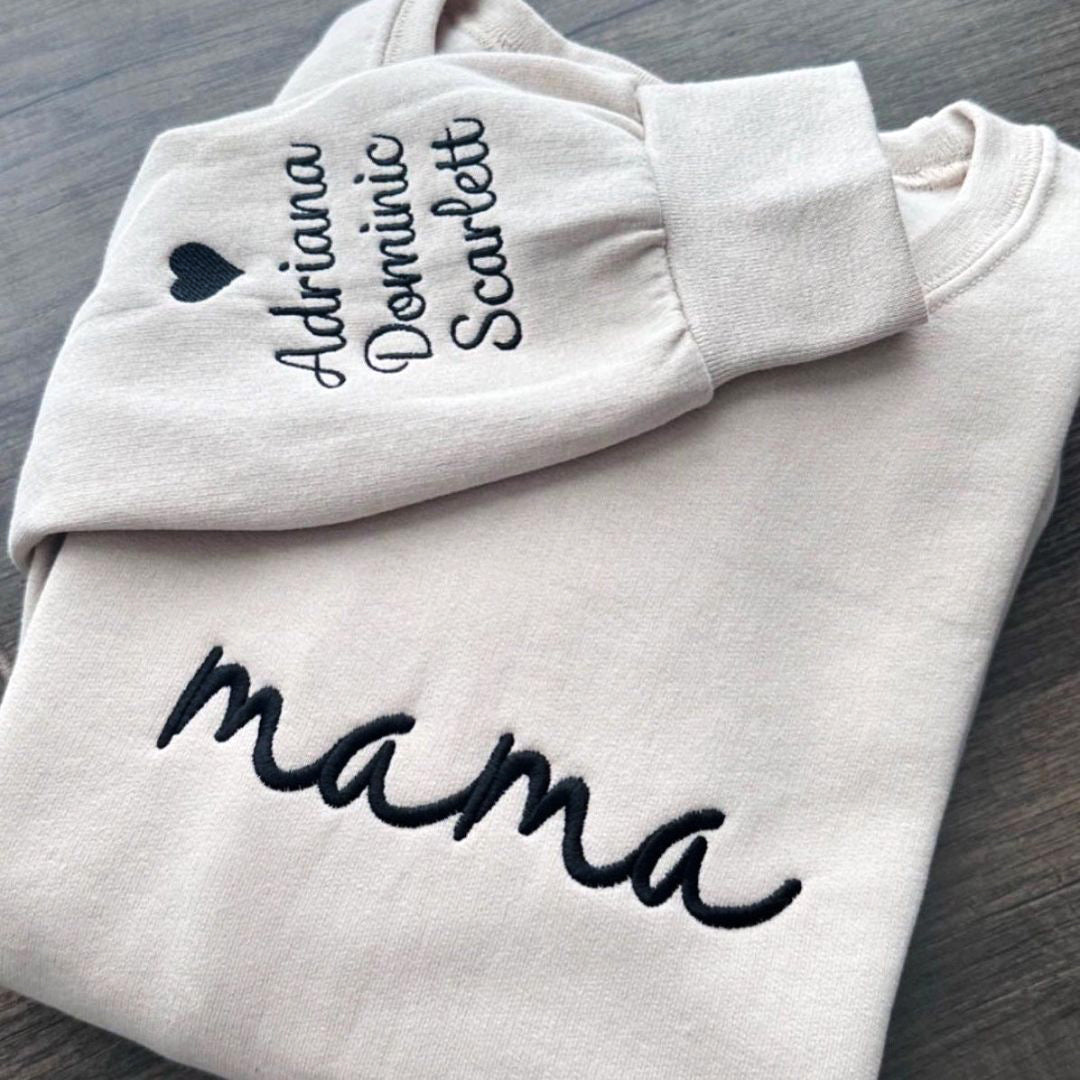 Mama Embroidered Sweatshirt with Kids Names Sleeves HCMD0268