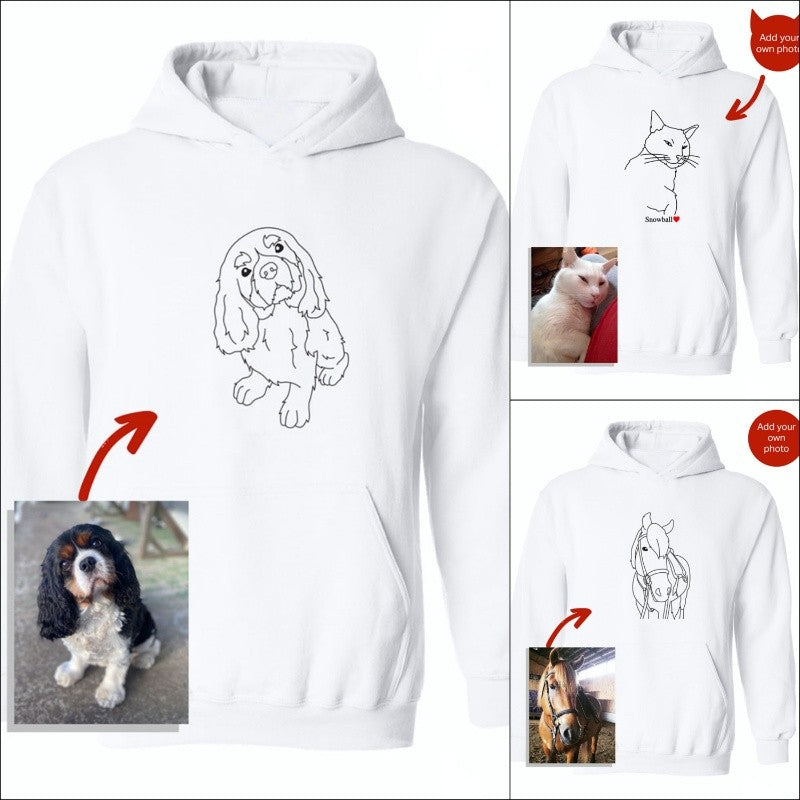 Personalized Embroidered Crewneck Dog Cat Outline Hoodie For Pet Lover CLPT05