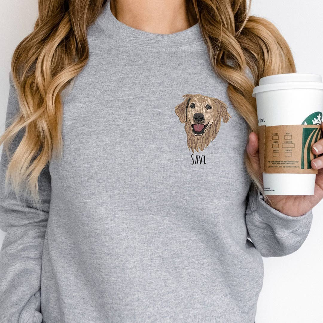 Personalized Dog Portrait Embroidered Crewneck Dog Mom Pet Lover Gift CLPT08